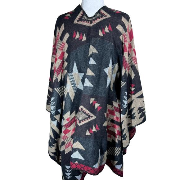 Soft Surroundings Aztec Print Poncho Women's One Size Western Cozy Outdoor Boho - Picture 3 of 6